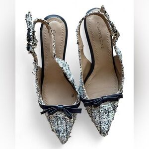 Charter Club Women's Tweed Slingback Shoes - Navy and White